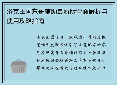 洛克王国东哥辅助最新版全面解析与使用攻略指南